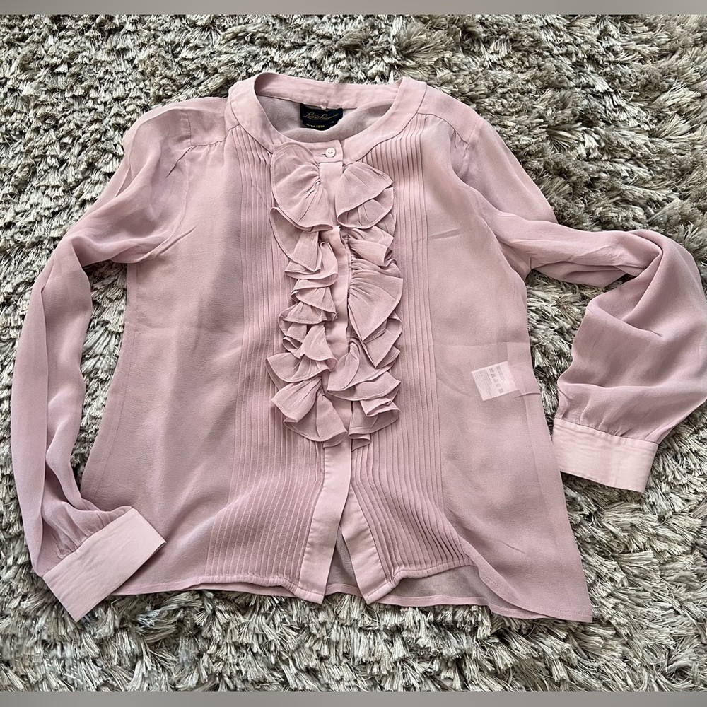 Luisa Spagnoli Pink Ruffled Long Sleeve Blouse – Size Small - Picture 6 of 10